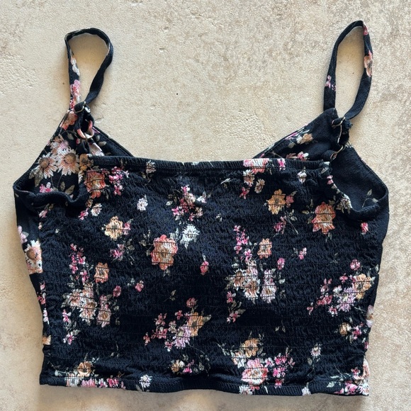 *Y2K Black Floral Twist Front Cropped Cami w/ Dainty Straps Romantic Cottagecore - Picture 6 of 8